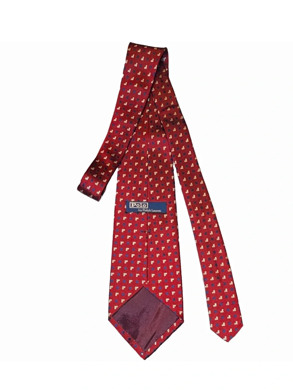 Vintage!! Polo by Ralph Lauren Handmade Red Geometric Silk Tie